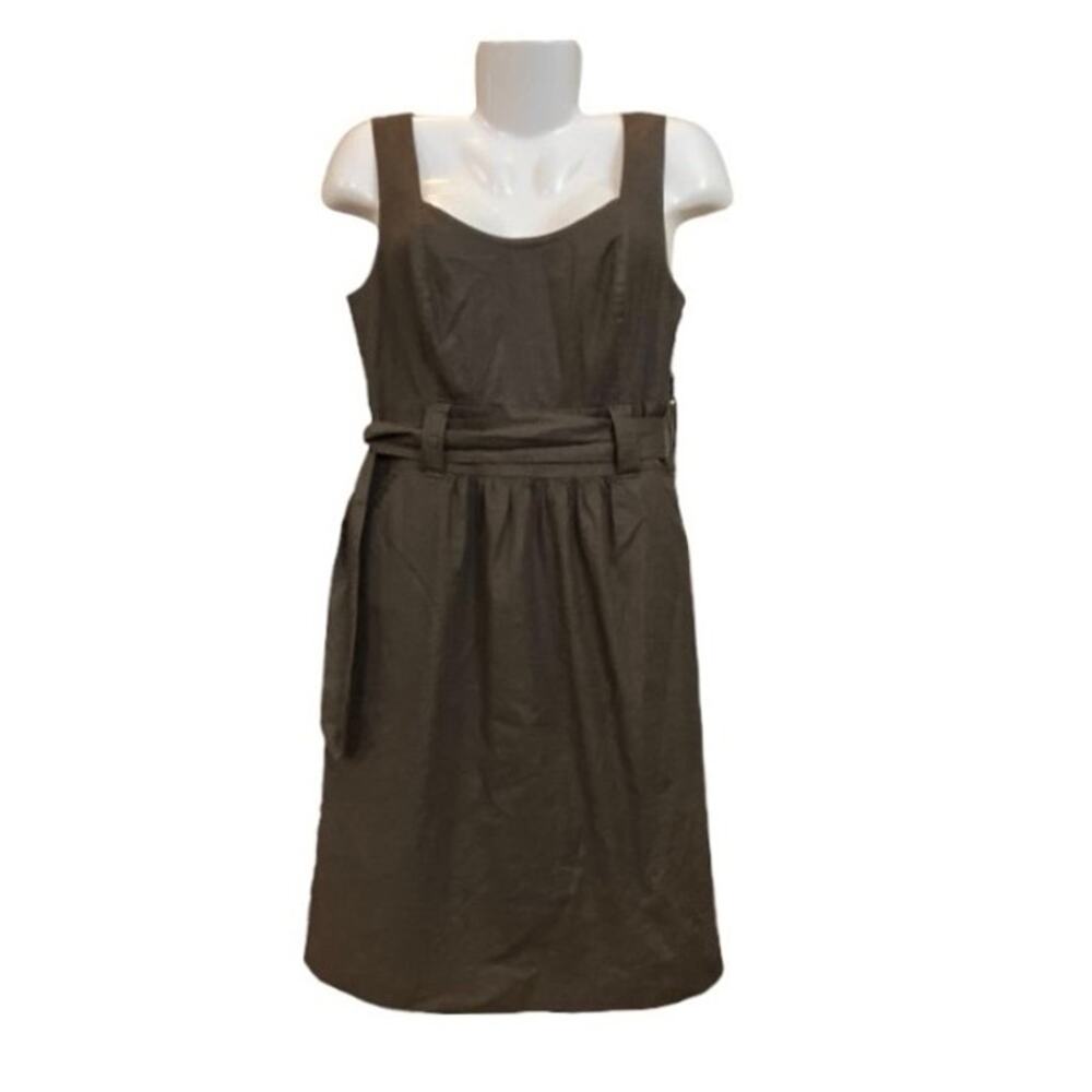 Ann Taylor Women's Brown Linen Blend Sleeveless Lined & Belted Dress | Size 8